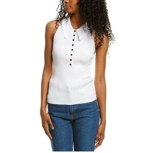 A.L.C. Asher White Sleeveless Ribbed Polo Tank Top